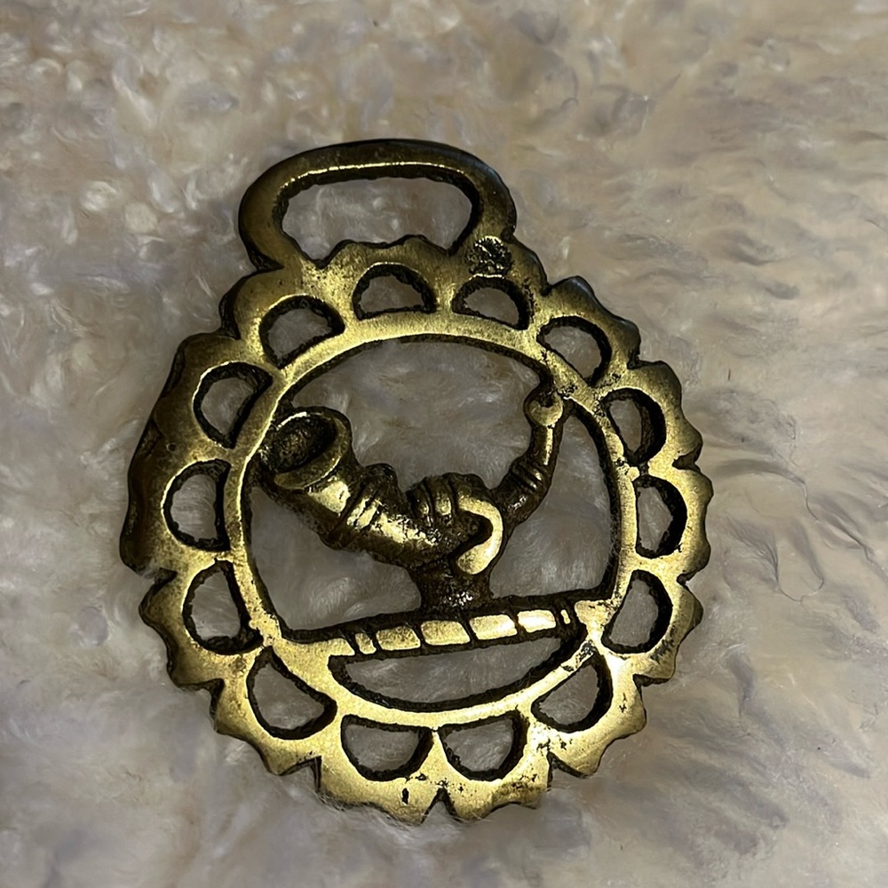 Vintage brass horse badge bugle